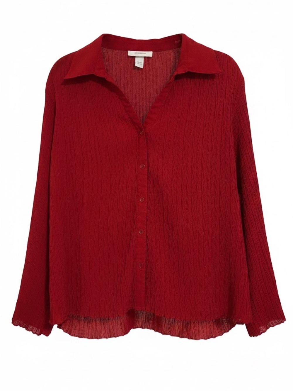 Dress Barn  Red Crinkle Button-Front Blouse